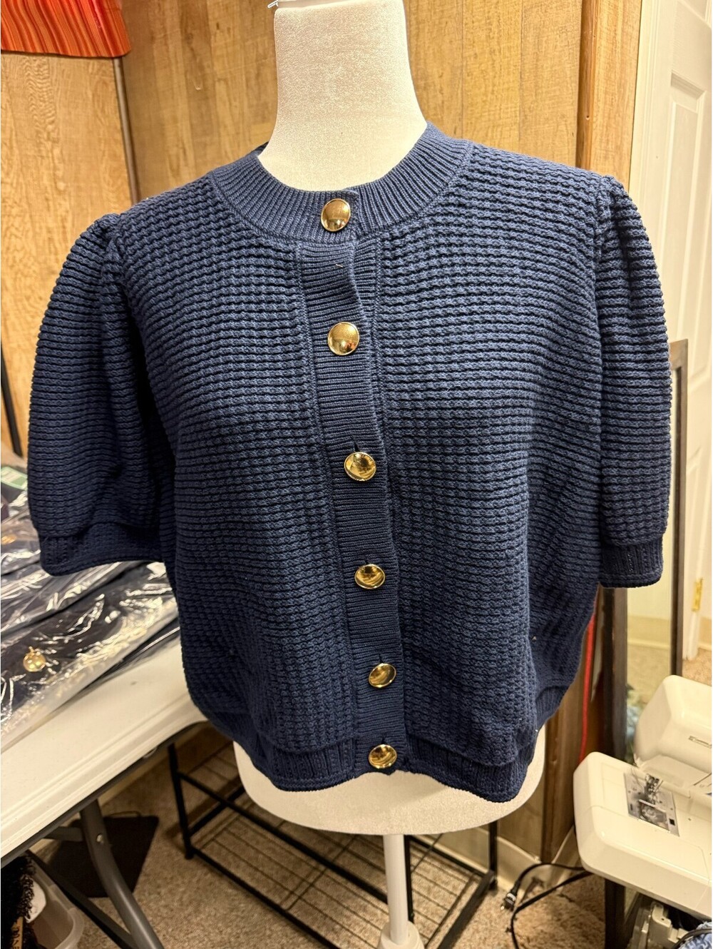 Terra & Sky Plus Size Dark Navy Short Sleeve Crew Cardigan 14W